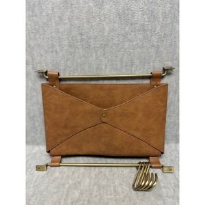 Threshold Wall Mounted Mail Organizer Faux Leather Envelope Pocket Brass Rails